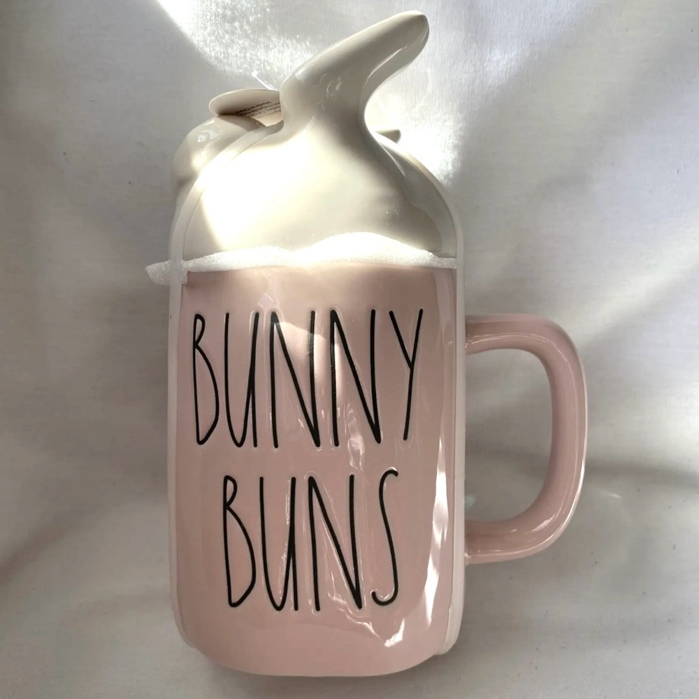 Rae Dunn Easter Mug With Lid BUNNY BUNS Pink Brand New - Picture 2 of 7